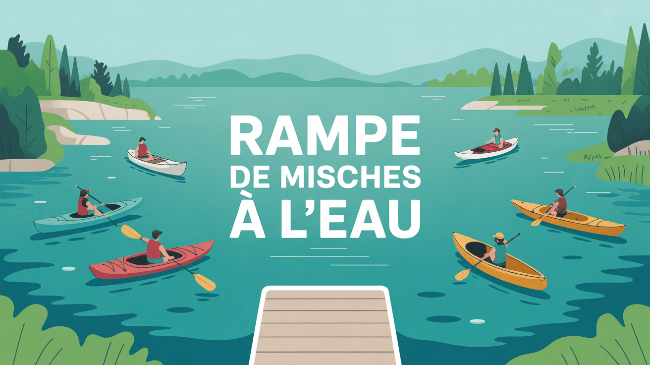 rampe de mise à l'eau canoë-kayak-bateau-paddle au bord d'un lac avec des embarcations