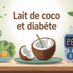 illustration centrale lait de coco et diabete sur table avec accessoires sains