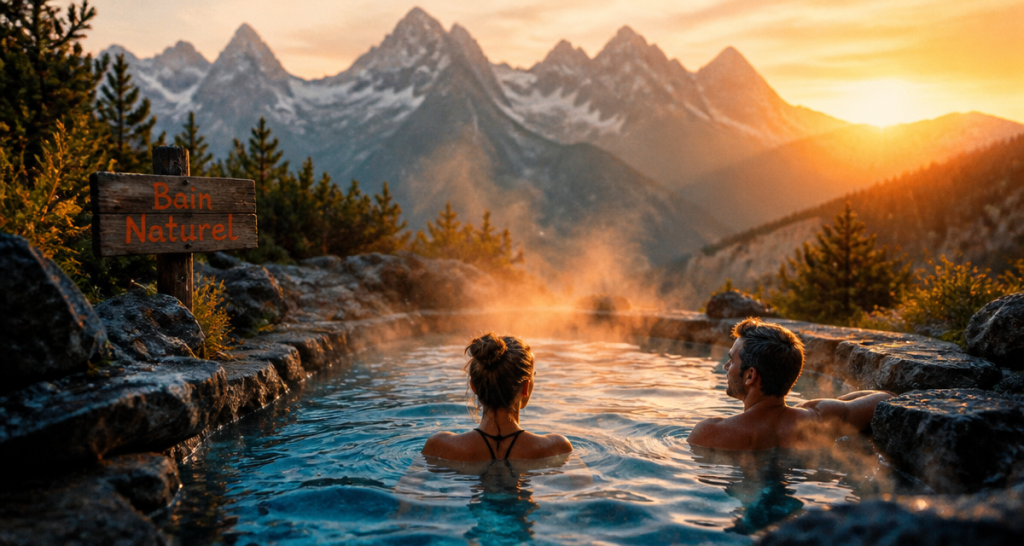 bain d eau chaude naturel extérieur alpes
