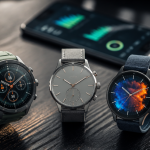 Comparatif montre connectée trois modèles haut de gamme sur bureau moderne
