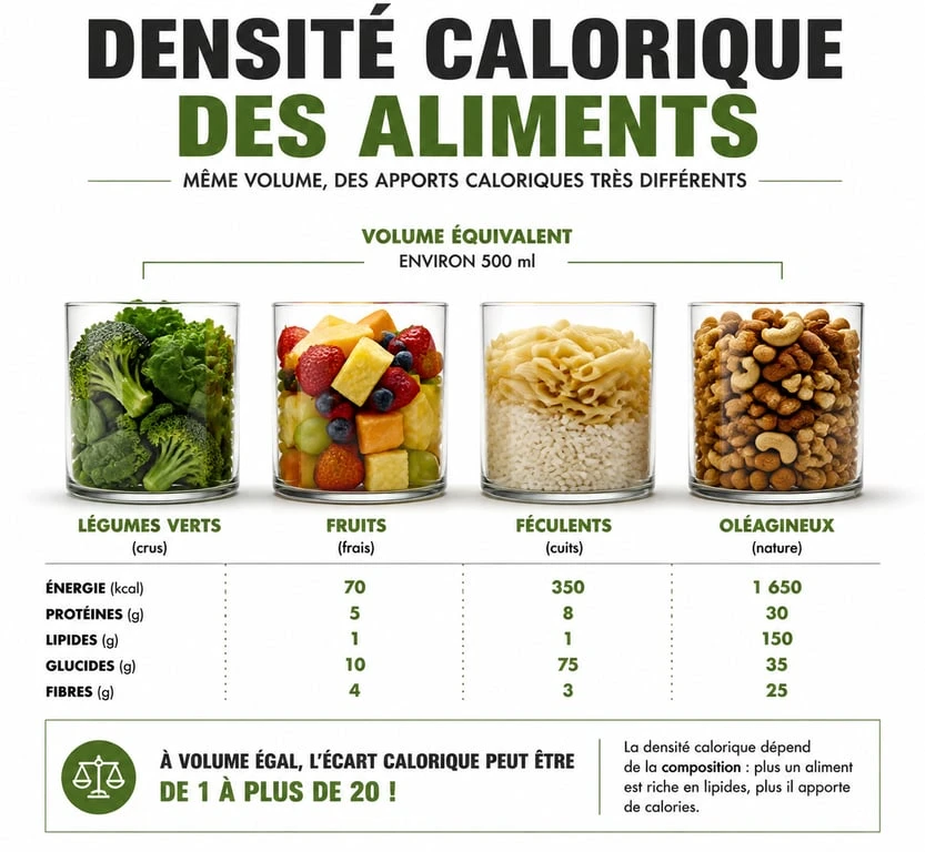 Infographie comparant la densité calorique des aliments pour la perte de poids