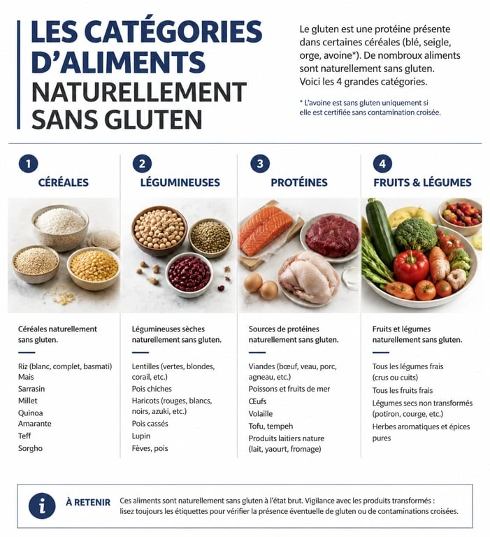 Infographie des aliments sans gluten pour une alimentation équilibrée