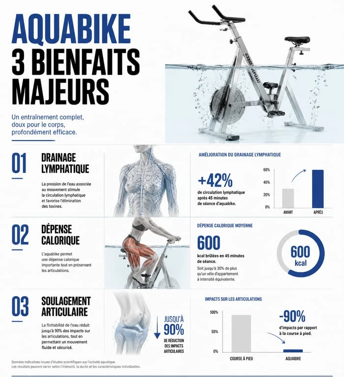 Infographie des bienfaits de l'aquabike pour la santé et la silhouette