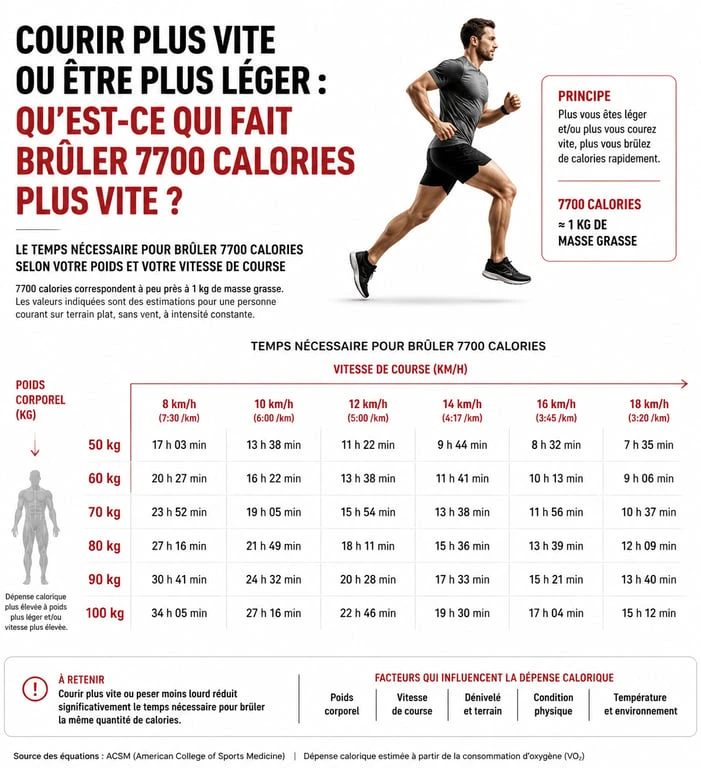 Infographie sur le temps de course nécessaire pour perdre 1 kg