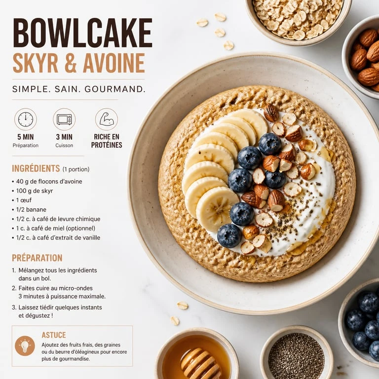 Bowlcake au Skyr et flocons d'avoine, recette riche en protéine musculation