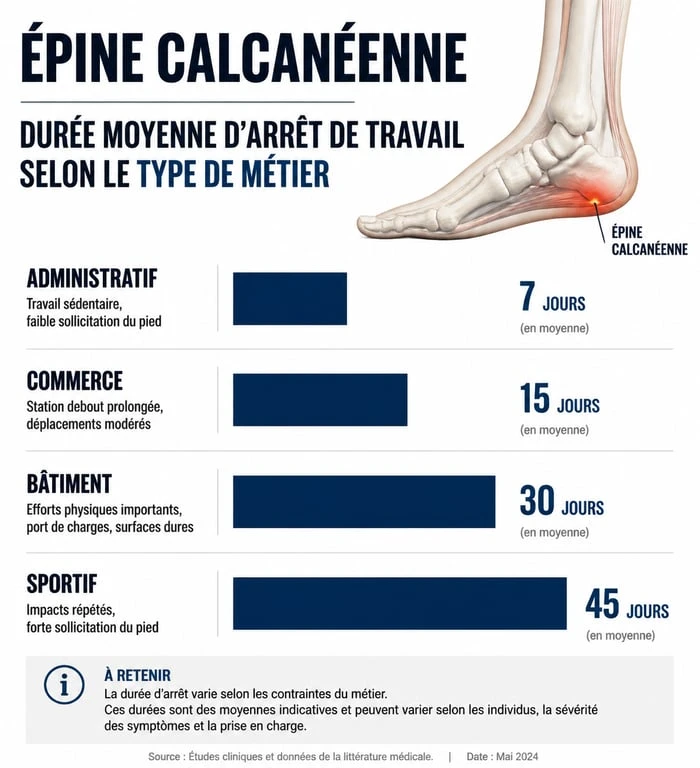 Durée moyenne d'arrêt de travail pour une épine calcanéenne selon la profession