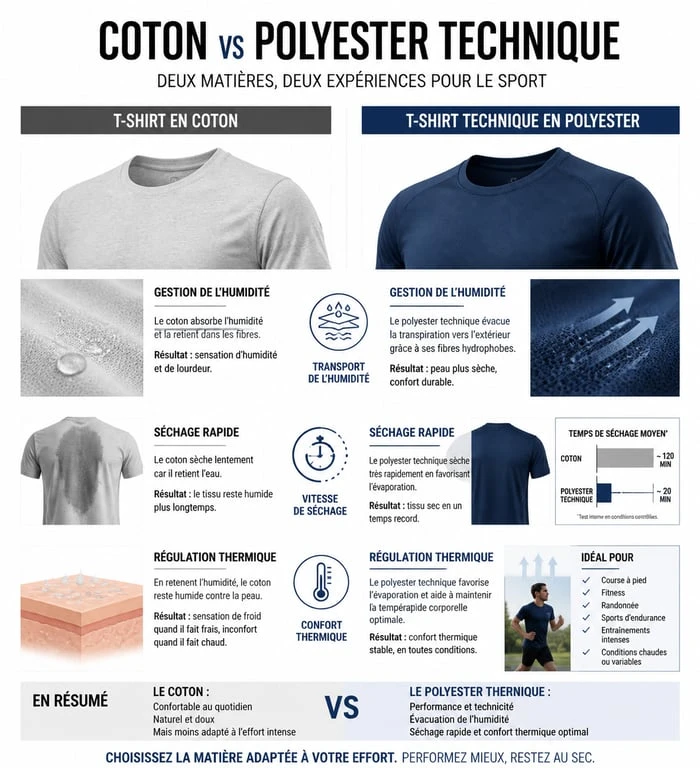 Comparatif des avantages d'un t-shirt de sport homme technique par rapport au coton pour la performance sportive