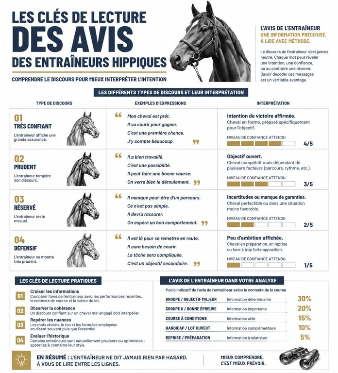 Infographie sur l'interprétation des avis des entraîneurs pour les paris hippiques