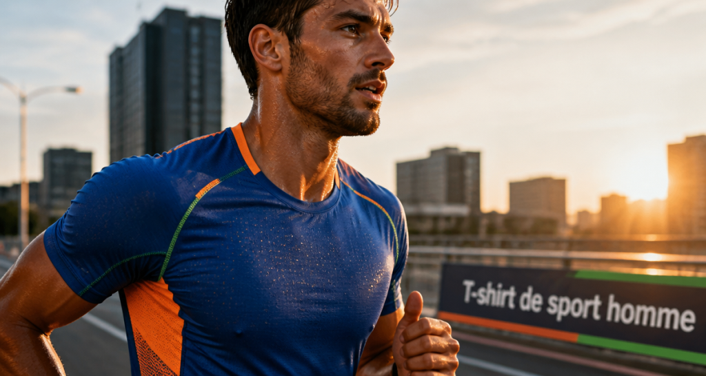 t shirt de sport homme bleu technique en course