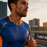 t shirt de sport homme bleu technique en course