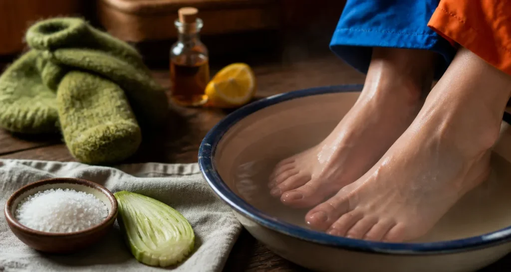 Engelure au pied : remede de grand mere, bain tiède au gros sel et calendula