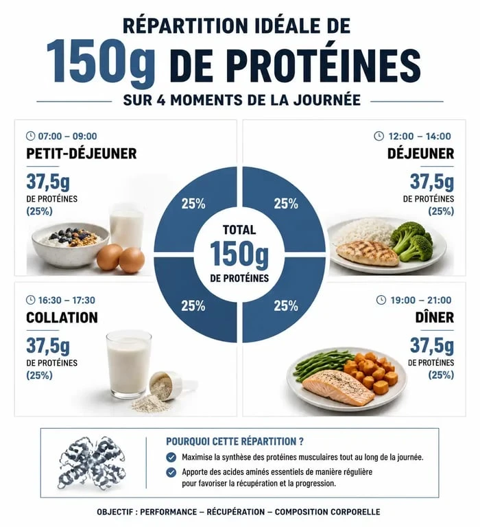 Répartition quotidienne de 150 g de protéines pour une alimentation équilibrée