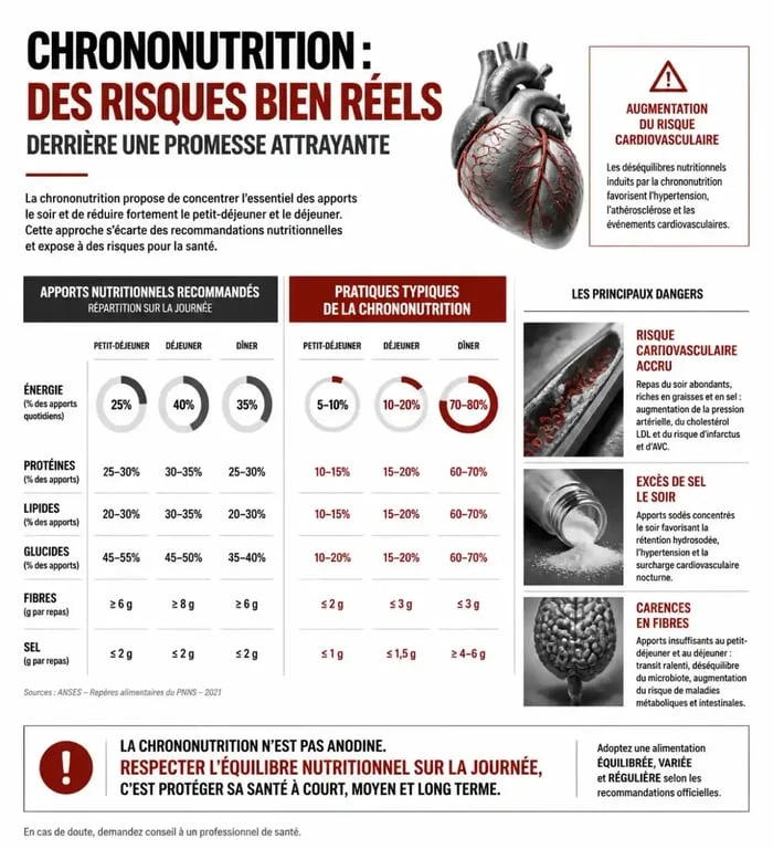 Infographie des dangers de la chrononutrition et risques pour la santé