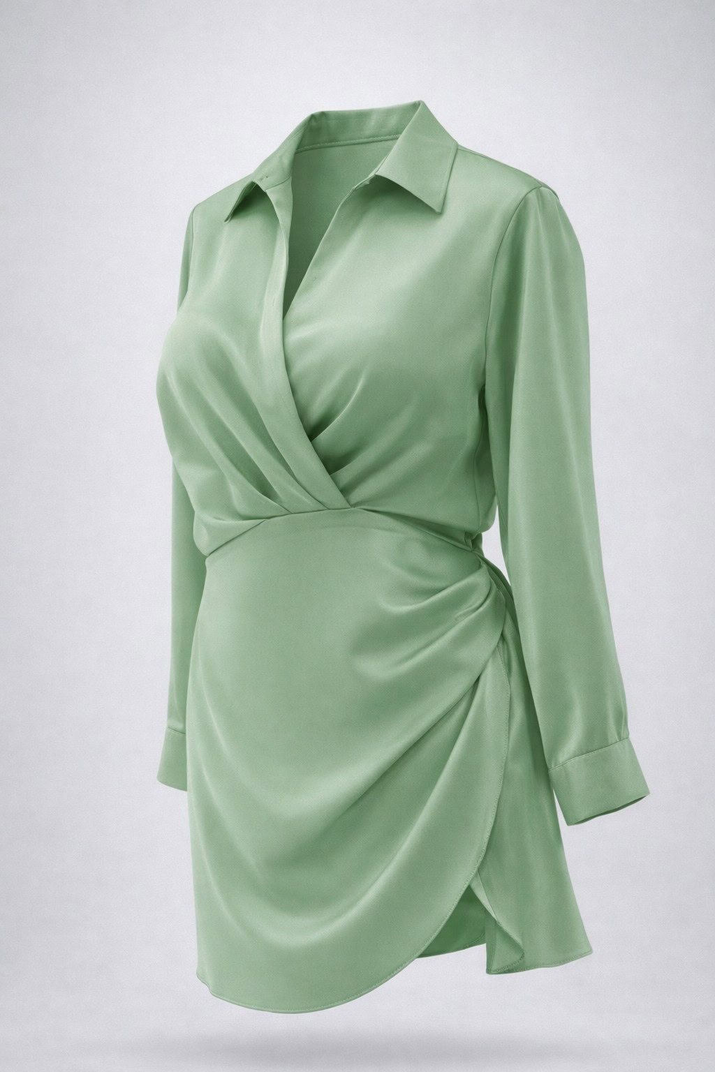 Vestido Camisero Sat&eacute;n Drapeado