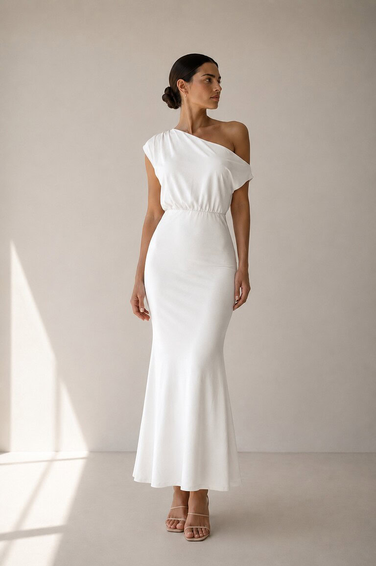 Vestido largo blanco asimetrico | Stylicious (2)