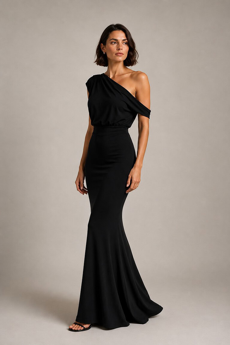 Vestido largo negro asimetrico de fiesta | Stylicious (6)
