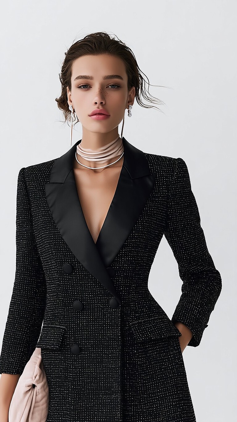 Vestido blazer de tweed negro | Stylicious