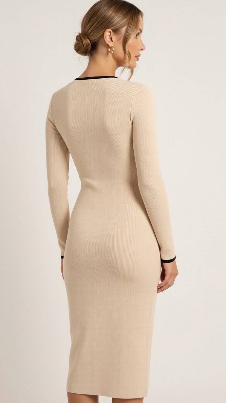 Vestido midi beige elegante | Stylicious (9)