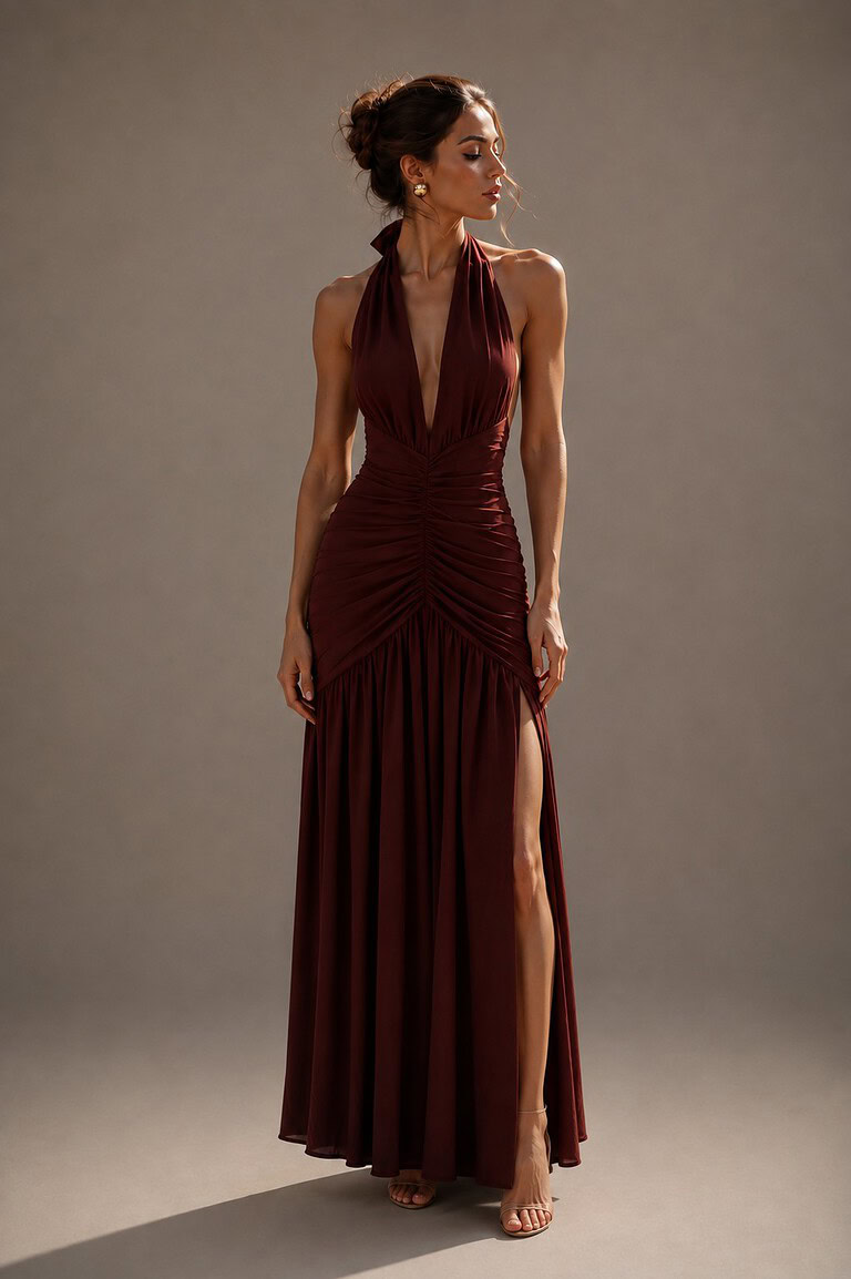 Vestido Granate escote pico