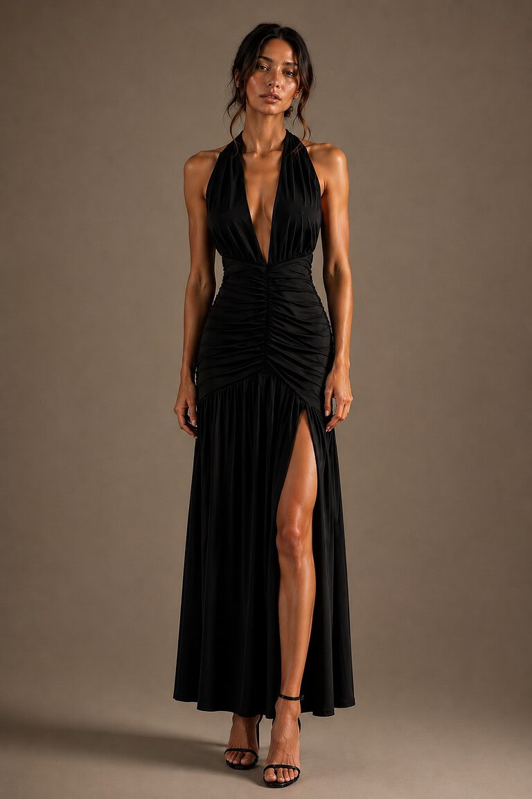 vestido negro pliegues