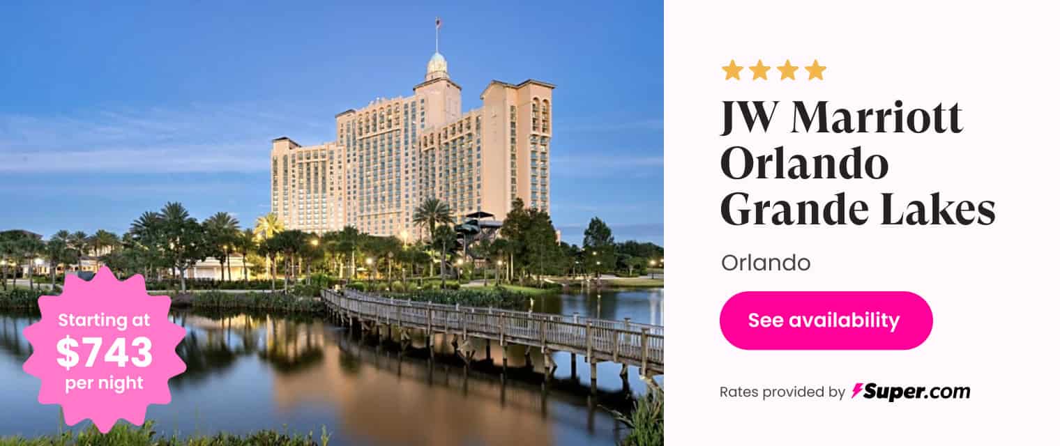 JW Marriott Orlando Grande Lakes hotel, lake view, luxury tropical resort set inside a popular Orlando area.