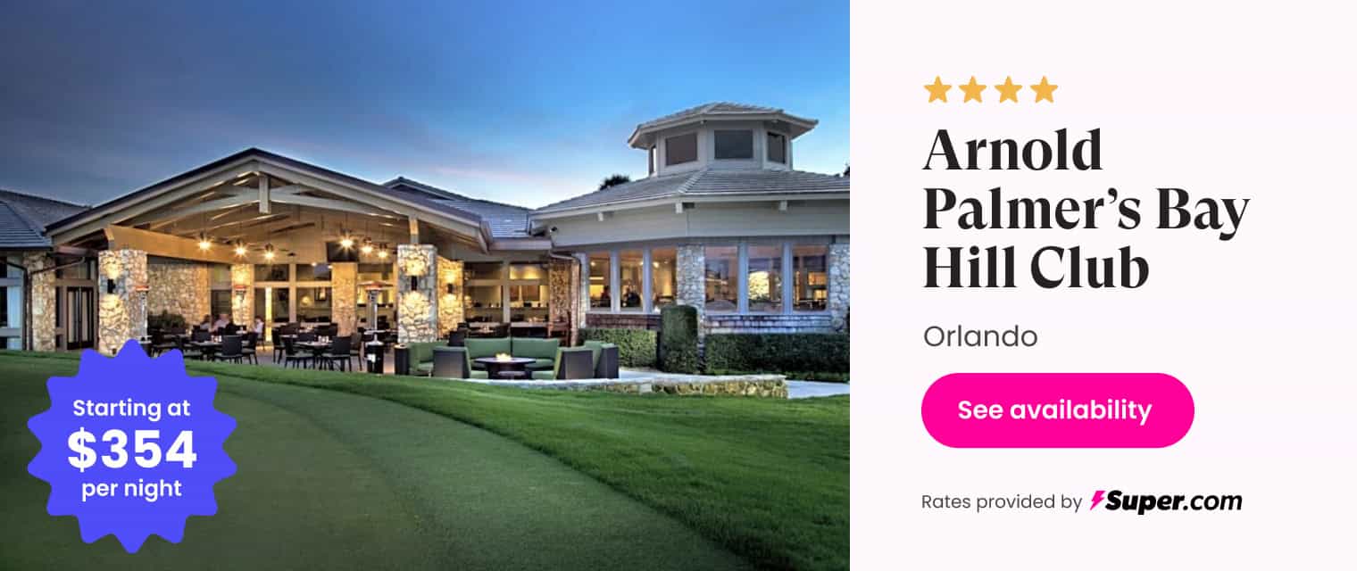 Golf course and clubhouse at Arnold Palmer’s Bay Hill Club in Orlando, perfect for golf enthusiasts.
