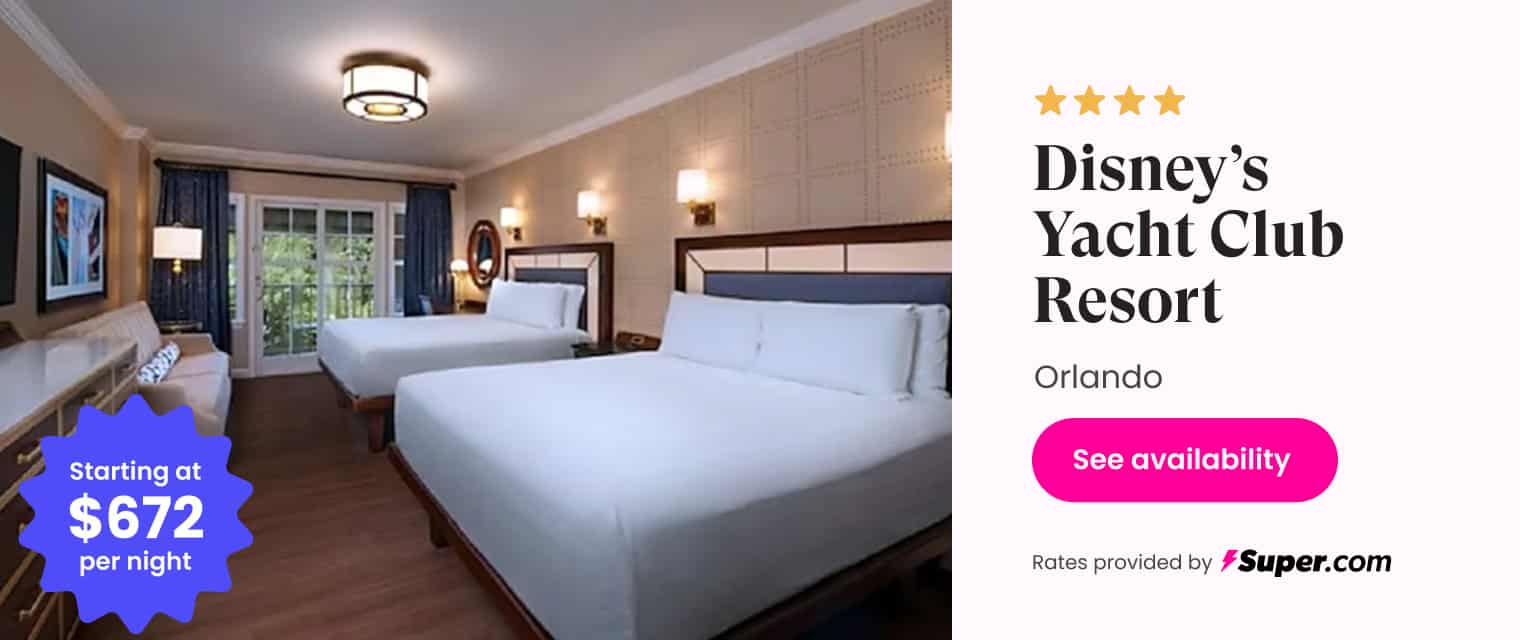 Luxury Disney yacht club resort room in Orlando featuring modern decor and ocean view.