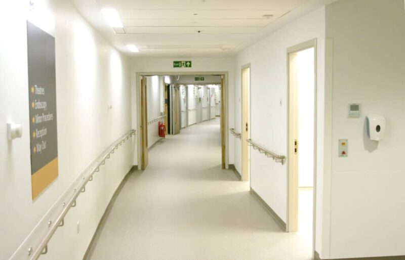 Corridor leading between wards in new hospital