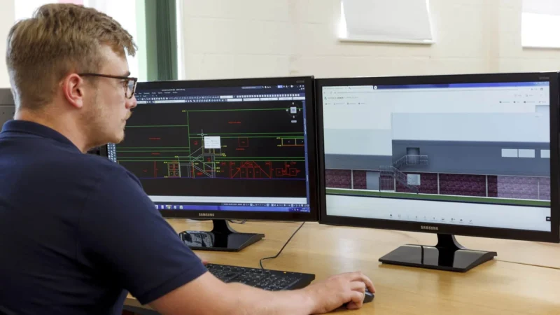 survey at a computer working on 3d model of hartham leisure centre
