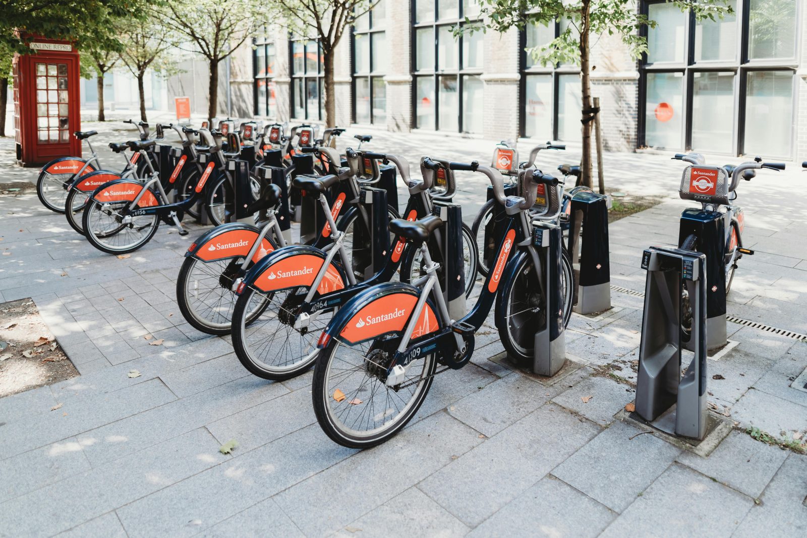 row of bikes near a cycle lane
