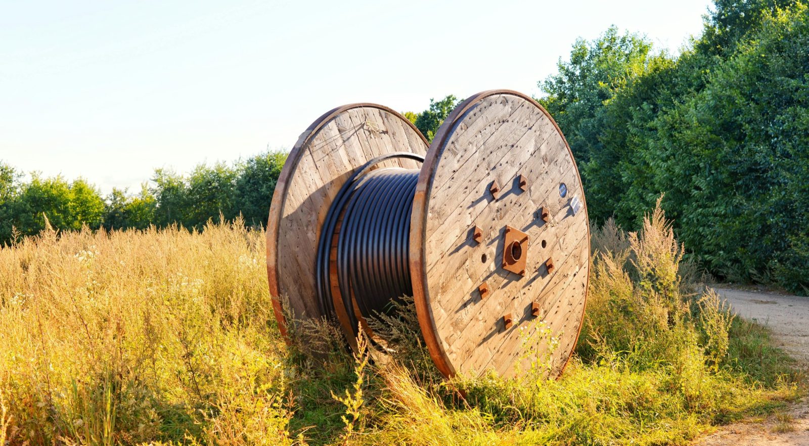 cable reel in field in preparation for a CAT Survey