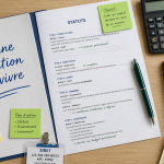 Créer une association et en vivre, bureau avec statuts et calculatrice