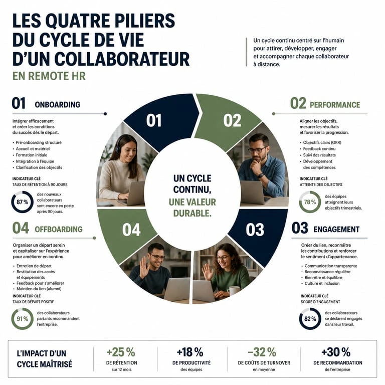 Infographie cycle de vie collaborateur remote hr