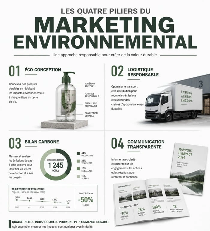 Infographie sur les piliers du marketing environnemental