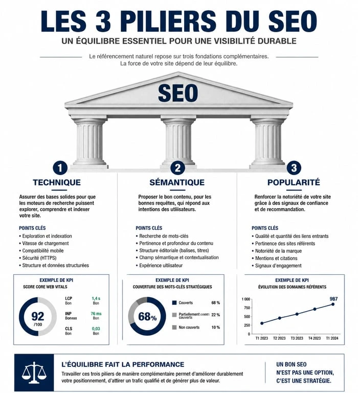 Les trois piliers du SEO : Technique, Sémantique et Popularité pour un consultant en search optimization