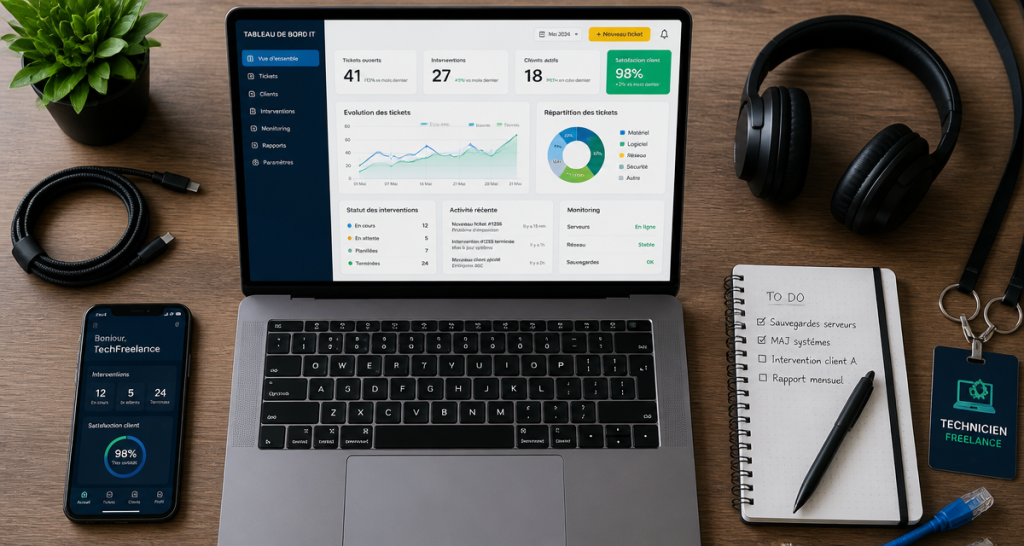 Freelance technicien informatique sur bureau moderne