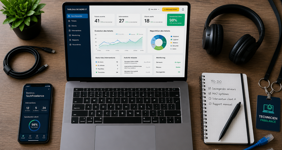 Freelance technicien informatique sur bureau moderne