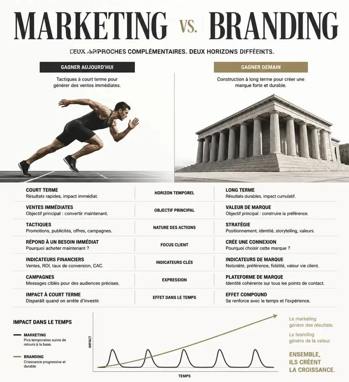 Infographie comparative marketing et branding pour comprendre les différences stratégiques