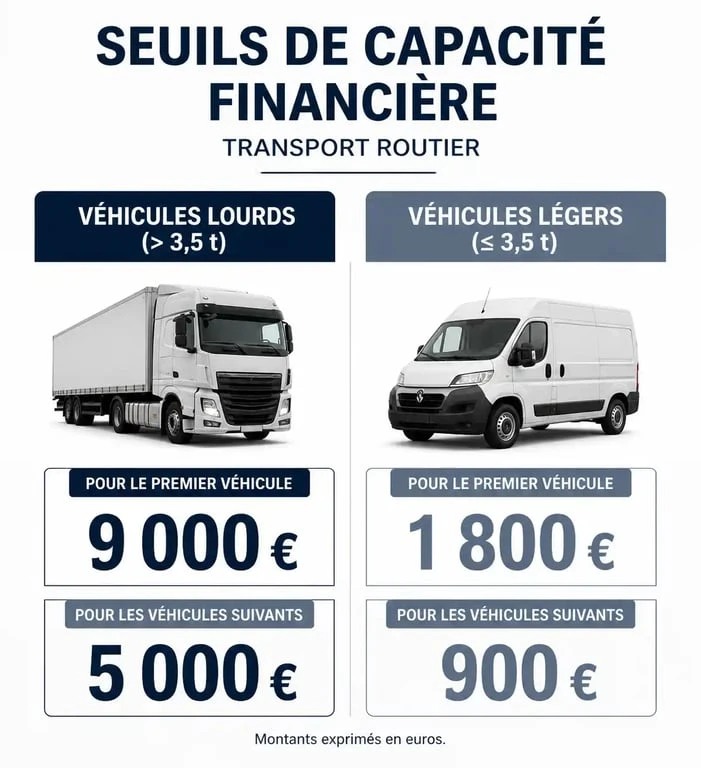 Infographie des seuils de capacité financière pour le transport routier de marchandises