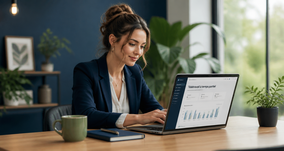 Femme en télétravail temps partiel dans un bureau lumineux