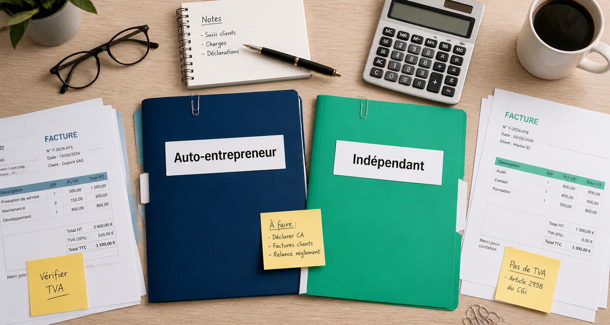 travailleur indépendant ou auto entrepreneur dossiers sur bureau