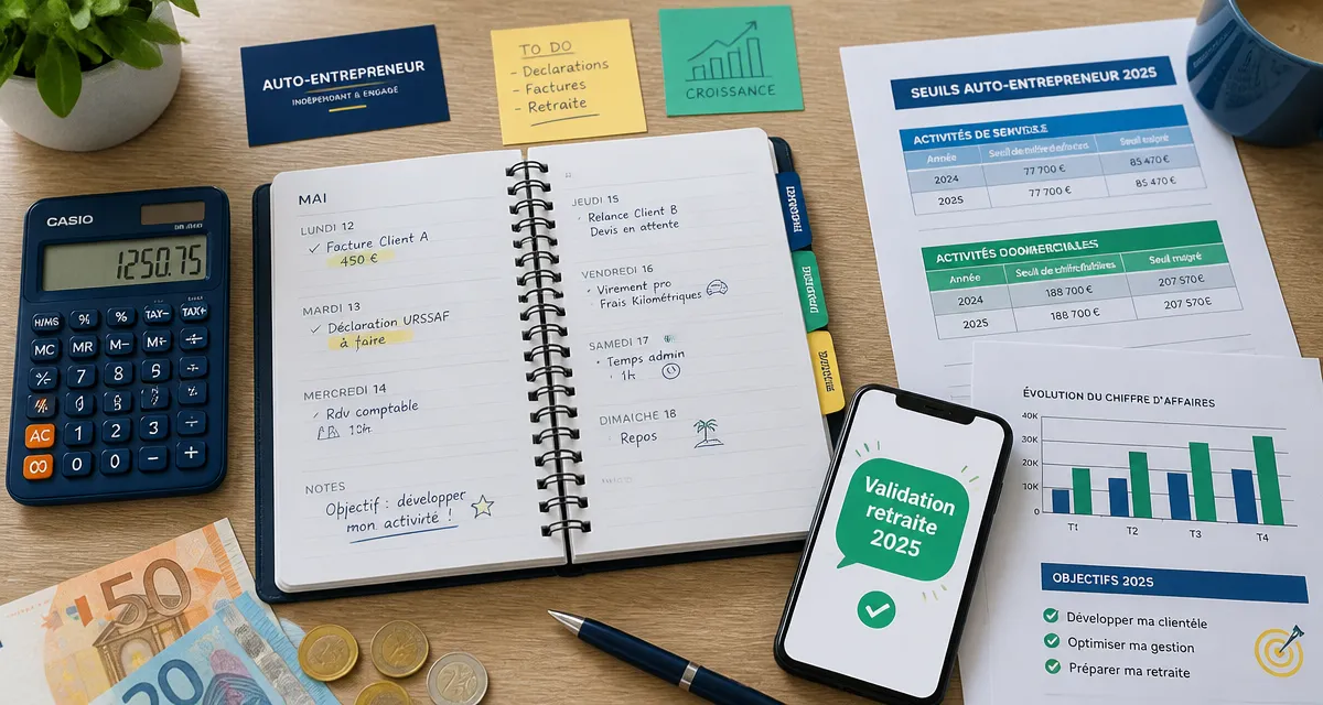 validation trimestre retraite auto entrepreneur 2025 agenda calculatrice