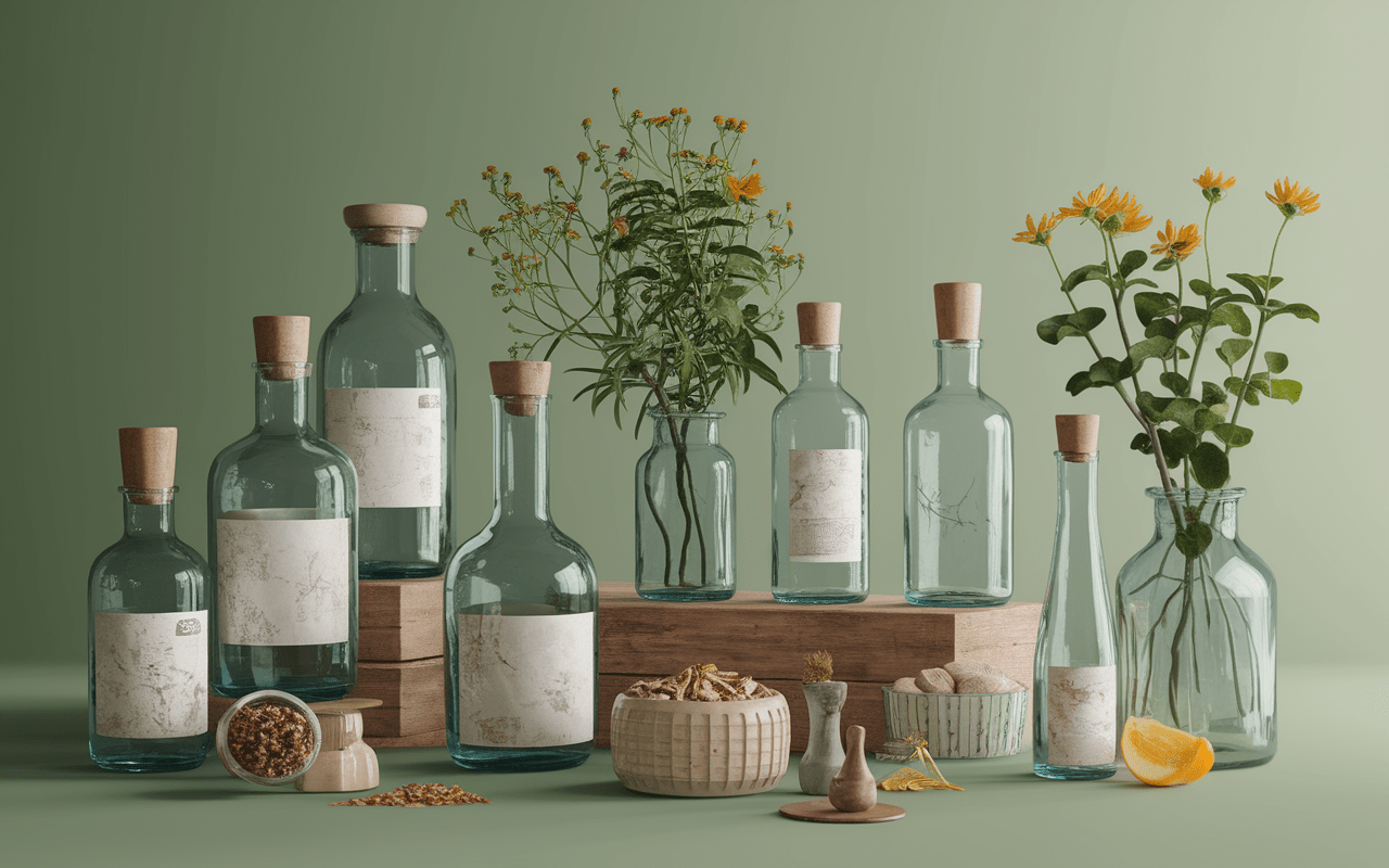 Bocaux et bouteilles en verre recyclés, rangements zéro déchet