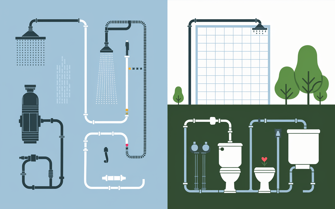 Deux systèmes recyclage eau douche circuit et réservoir