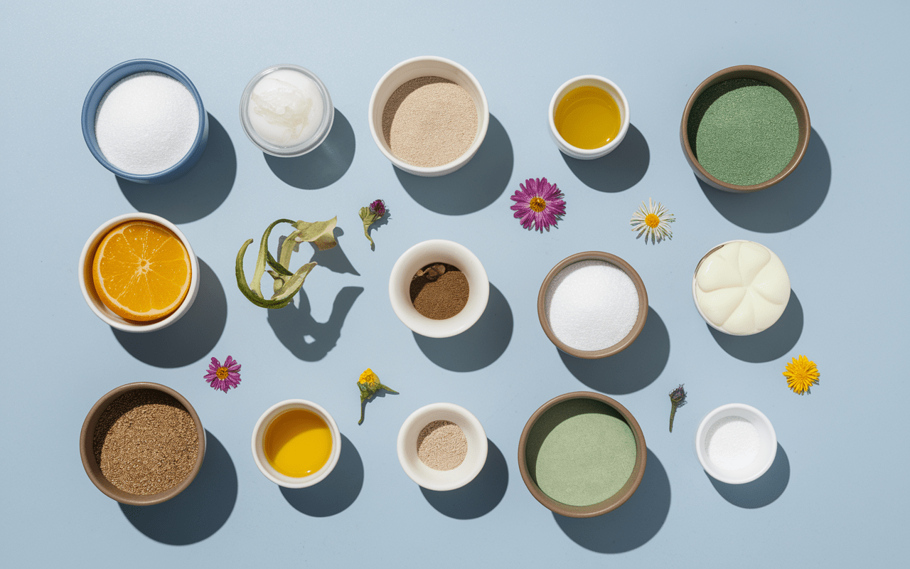 Ingrédients pour fabriquer des bombes de bain: bicarbonate, acide citrique