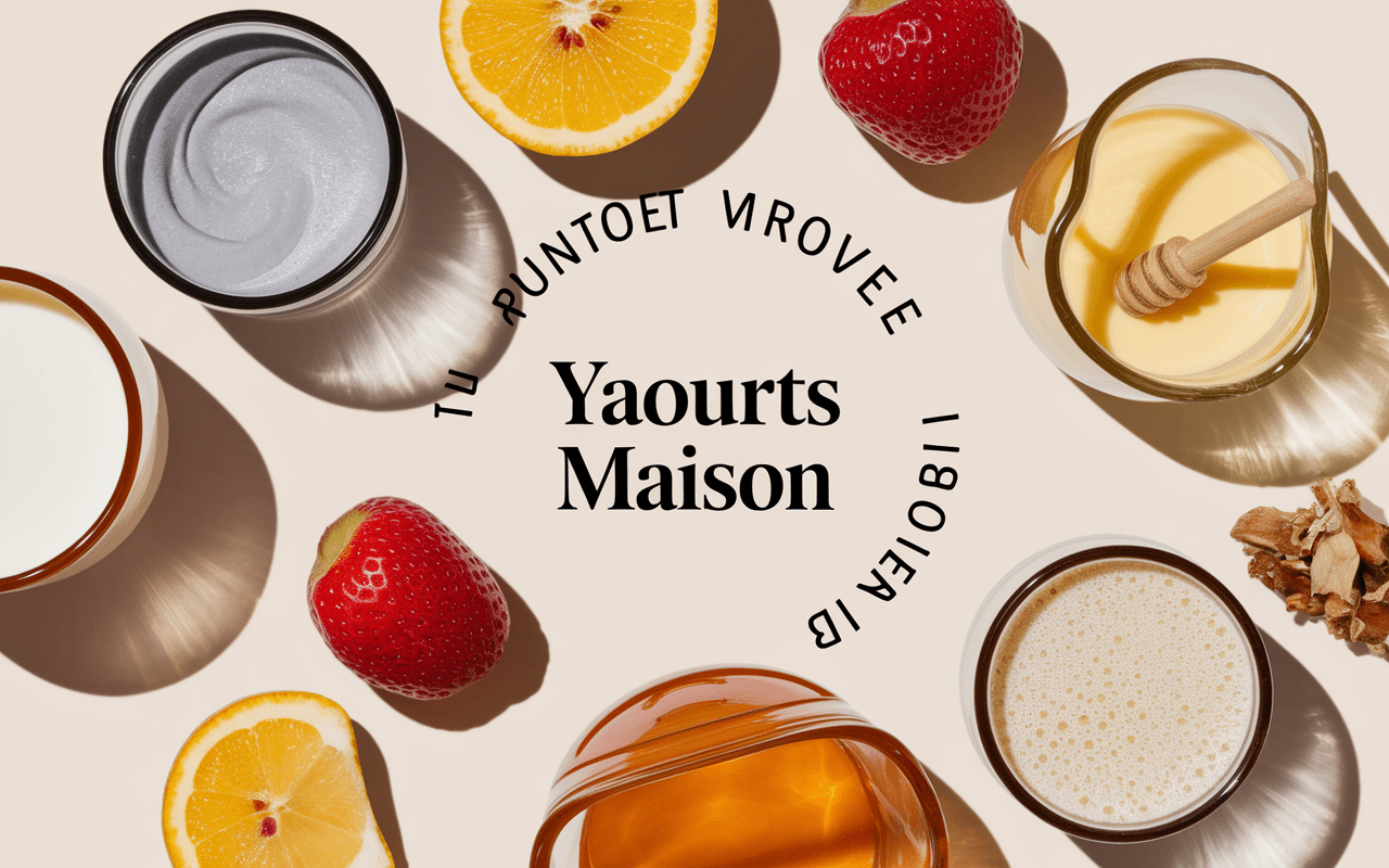 Yaourts différents dans des pots en verre avec ingrédients frais