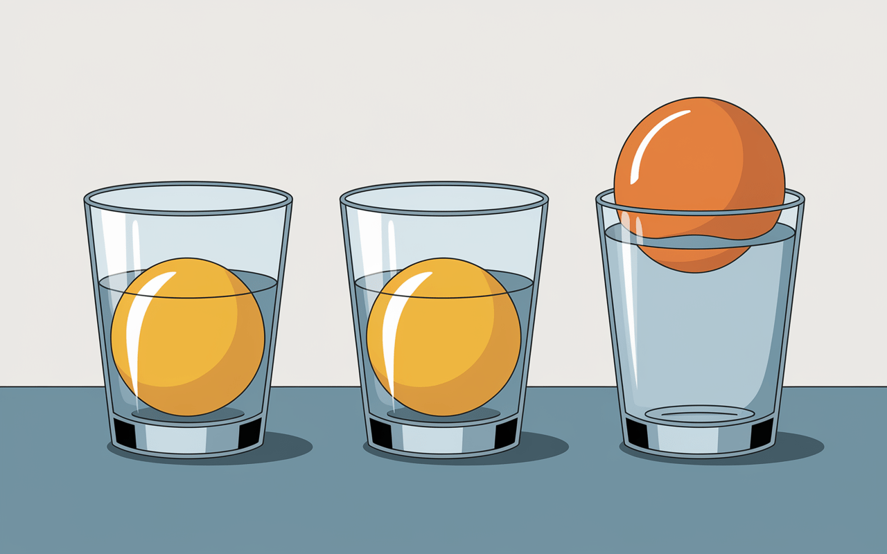 Trois verres eau test fraîcheur œufs