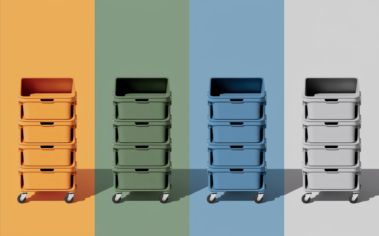 Quatre modèles de bacs de tri de différentes couleurs et styles