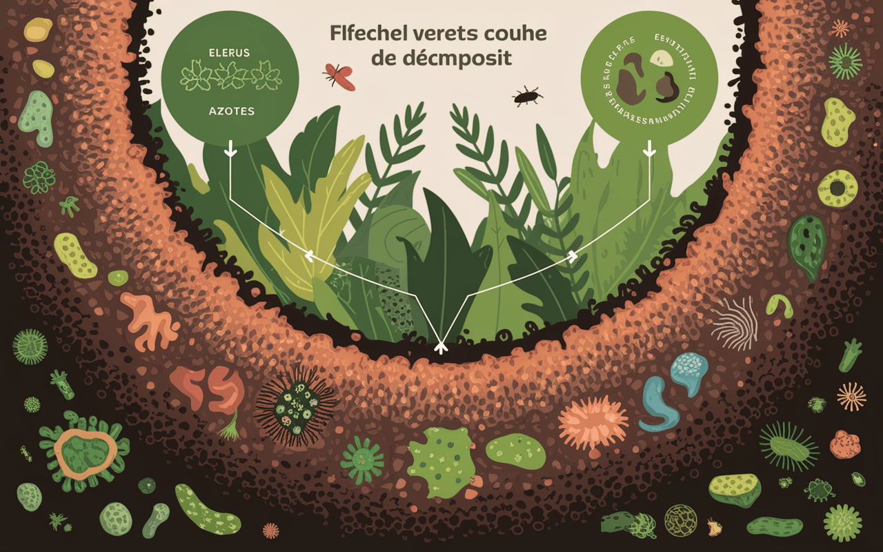 Coupe de compost avec micro-organismes et transformation des déchets