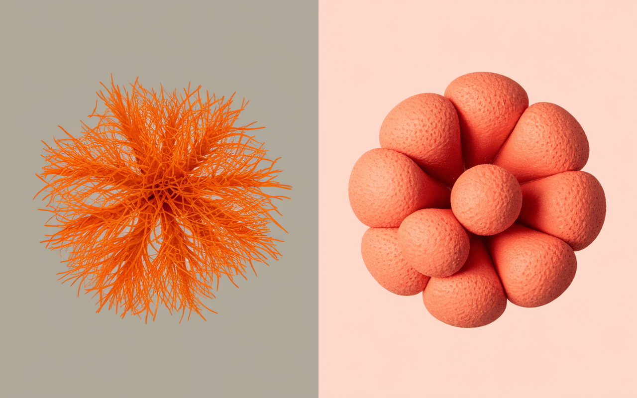 Vue de dessus : formes et pédoncules comparés